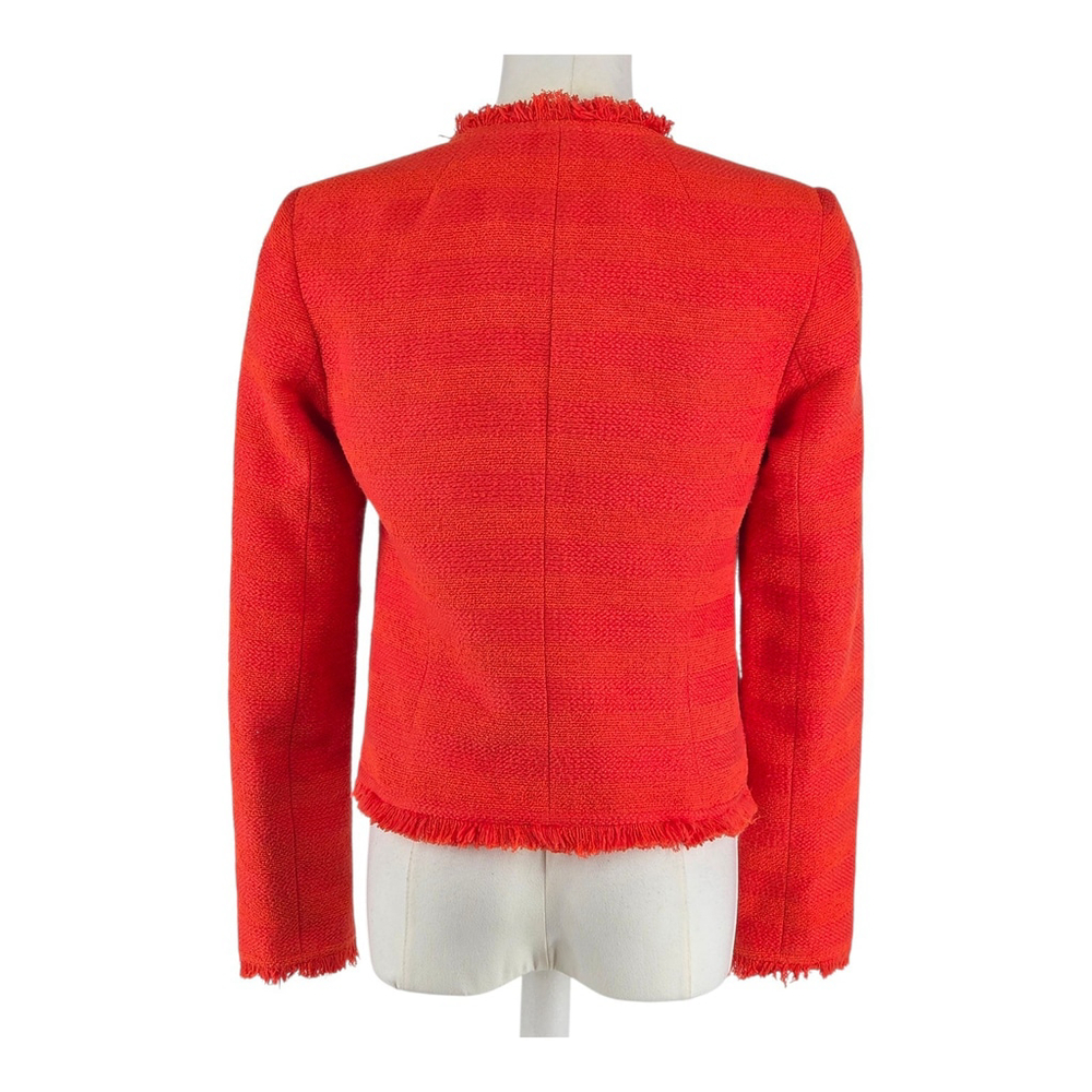 Modern Bohemia Trina Turk Tweed Blazer Women 0 Orange Fringe Trim Cropped Jacket - Picture 3 of 12